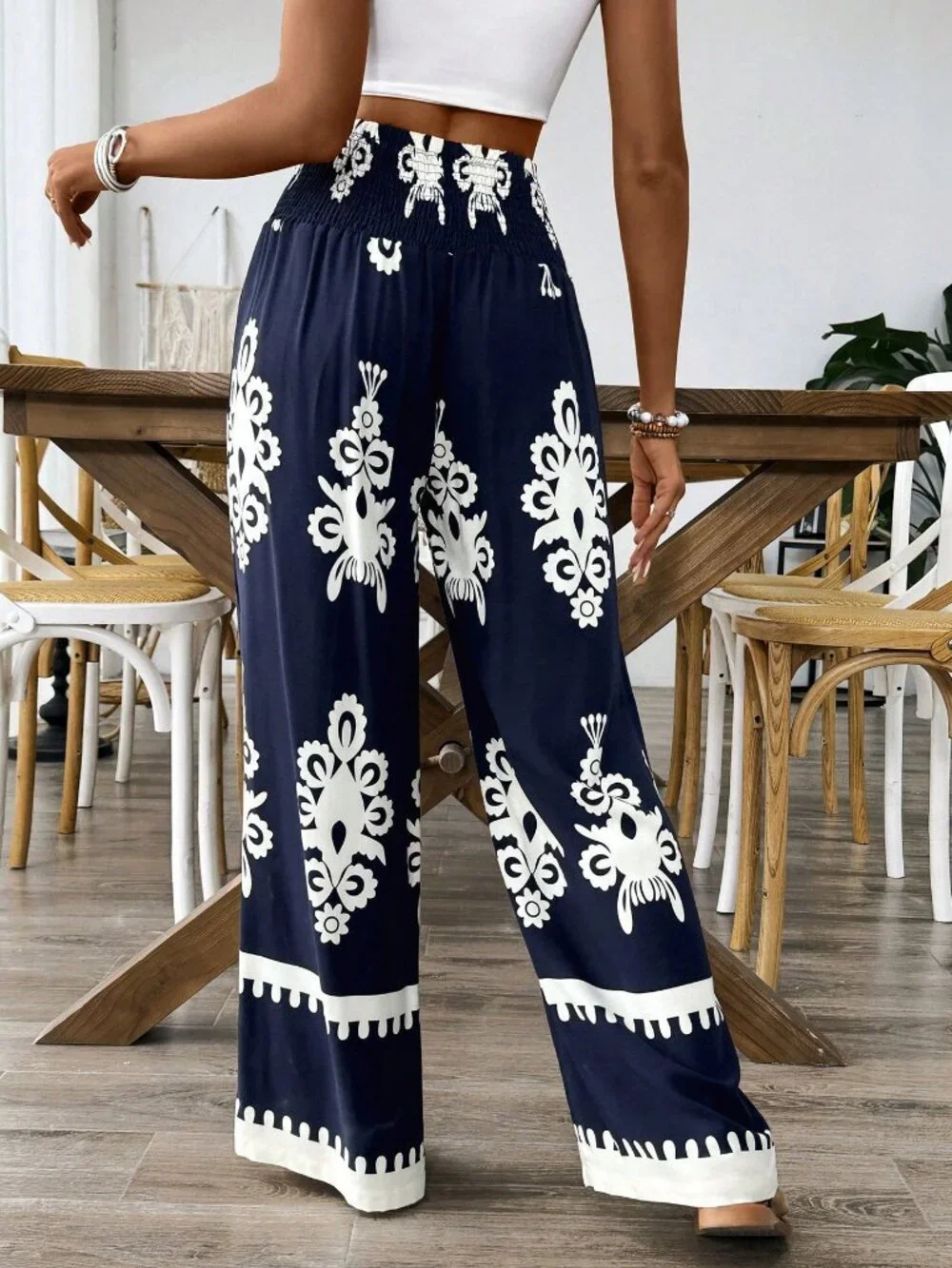 Women's Waistband Drawstring Floral Print Casual Pants,